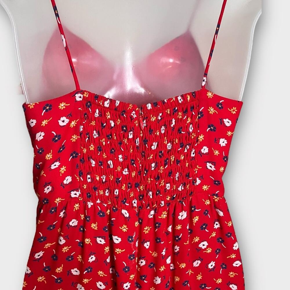 MADEWELL Jumpsuit Size 2 Wide leg Floral Red Blue Prairie Posies Summer Smocked - Picture 5 of 9
